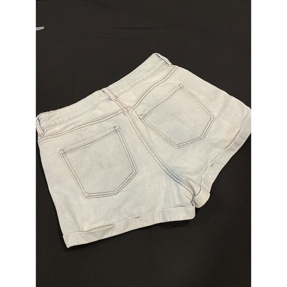 ~ PacSun 28 Jean Mom Shorts Light Wash High Waist 11" Cuff Blue Zip Festival - Picture 4 of 16